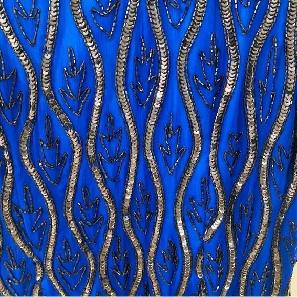 Stenay Vintage Royal Blue Silk with Black Sequins Beaded Formal Dress Size 12 - Picture 5 of 9